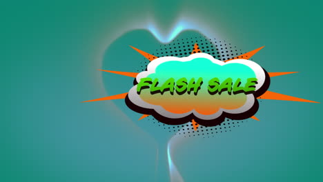 Flash-sale-text-over-retro-speech-bubble-against-heart-shaped-digital-waves-on-green-background