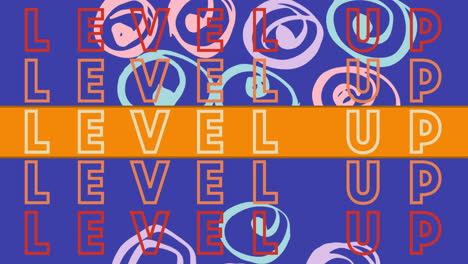 Digitale-Animation-Von-Level-Up-Text-Vor-Farbenfrohen-Abstrakten-Formen-Auf-Blauem-Hintergrund