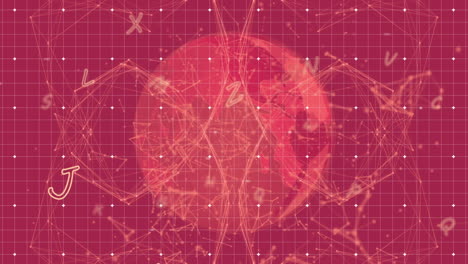 Animation-of-network-of-connections-on-red-background