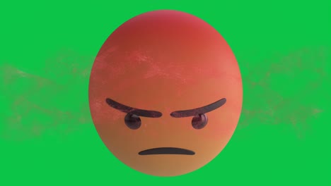 Digital-animation-of-digital-wave-over-angry-face-emoji-against-green-background
