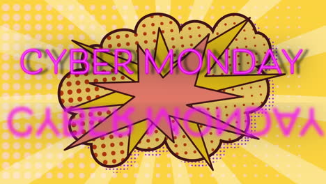 Animation-Des-Cyber-Monday-Sale-Textes-über-Retro-Sprechblase-Auf-Gelbem-Hintergrund