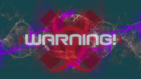 Warning-text-over-biohazard-symbol-against-human-brain-spinning-on-green-background