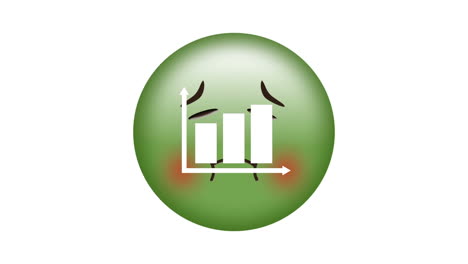 Digitale-Animation-Des-Balkendiagrammsymbols-über-Grünem-Emoji-Mit-Krankem-Gesicht-Vor-Weißem-Hintergrund