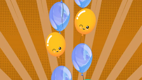 Animation-of-colorful-balloons-flying-over-yellow-background
