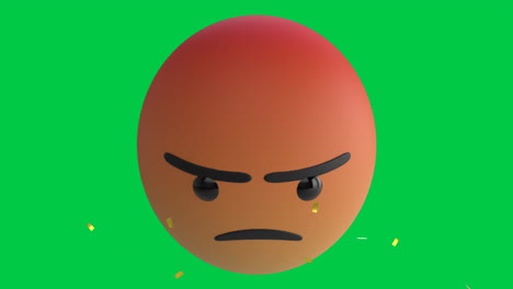 Animation-Des-Wütenden-Emoji-Symbols-Auf-Grünem-Hintergrund-Mit-Konfetti