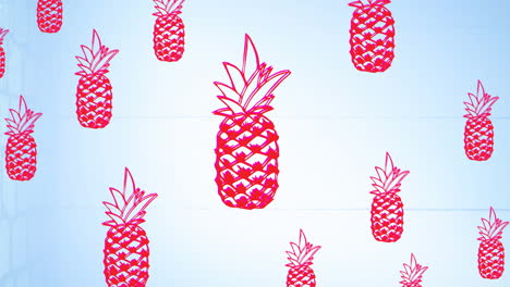 Animation-of-single-pineapples-floating-on-blue-background