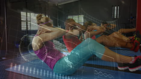 Animation-of-scope-scanning-and-data-processing-over-men-and-women-exercising-in-gym