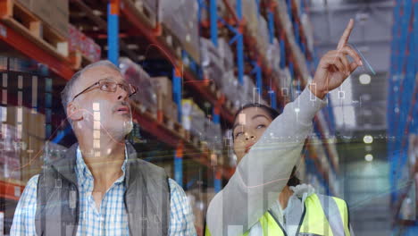 Animation-of-data-processing-over-people-working-in-warehouse