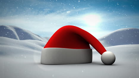 Snow-falling-over-a-santa-hat-icon-on-winter-landscape