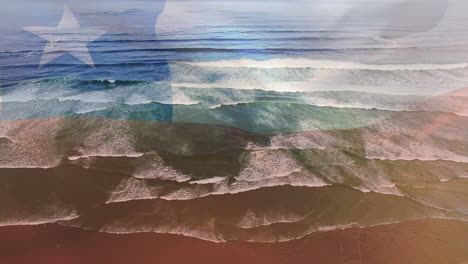 Digital-composition-of-waving-chile-flag-against-aerial-view-of-the-sea-waves