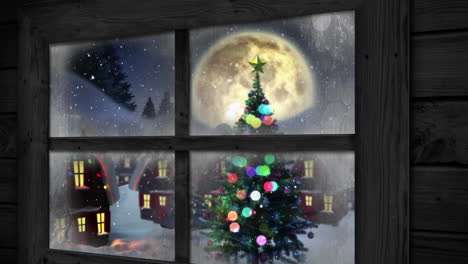 Animation-of-window-view-and-christmas-decoration