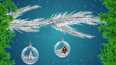 Animation-of-snow-falling-over-christmas-decoration-with-baubles
