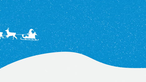 Animation-Des-Weihnachtsmanns-Im-Schlitten-Mit-Rentieren-Und-Schnee,-Der-Auf-Blauem-Hintergrund-Fällt