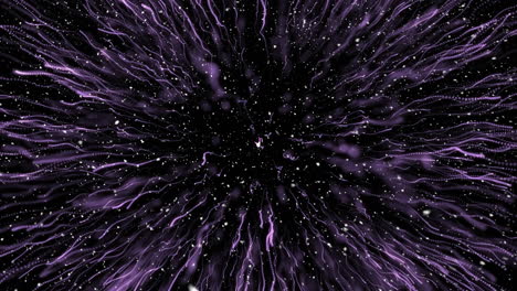 Animation-of-snow-falling-over-glowing-purple-firework-explosion