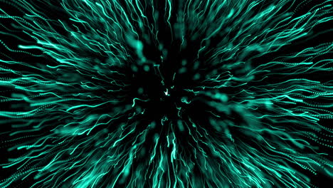 Digital-animation-of-green-light-trail-exploding-against-black-background