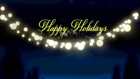 Animation-of-christmas-seasons-greetings-and-glowing-fairy-lights-over-winter-landscape