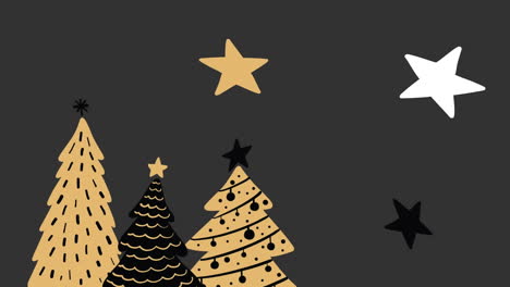 Digital-animation-of-multiple-christmas-tree-and-star-icons-against-grey-background