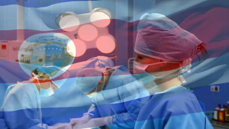 Animation-Der-Flagge-Von-Costa-Rica,-Die-über-Chirurgen-Im-Operationssaal-Weht
