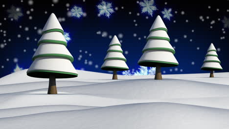 Animación-De-Nieve-Cayendo-Sobre-árboles-Sobre-Fondo-Azul