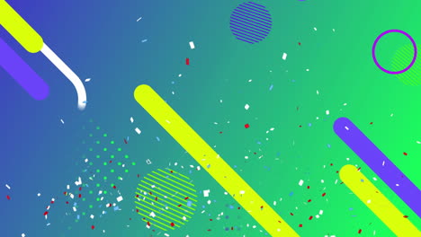 Animation-of-confetti-falling-over-abstract-shapes-on-gradient-blue-to-green-background