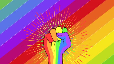 Animation-of-rainbow-fist-over-rainbow-stripes