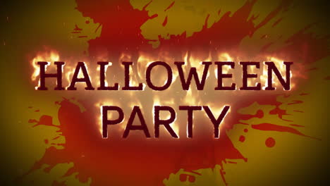 Animation-Brennender-Halloween-Grüße-über-Blutfleck-Auf-Gelbem-Hintergrund
