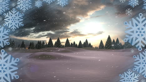 Animation-of-snow-falling-over-winter-scenery