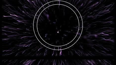 Animation-of-circles-over-purple-fireworks-on-black-background