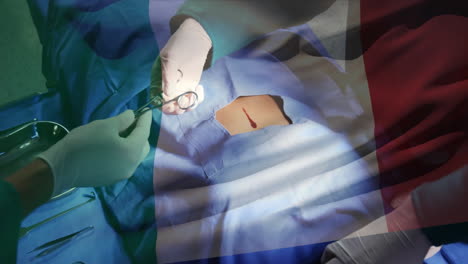 Animation-of-flag-of-belarus-over-surgeons-in-operating-theatre