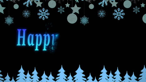 Animation-of-christmas-greetings-over-decorations-and-black-background
