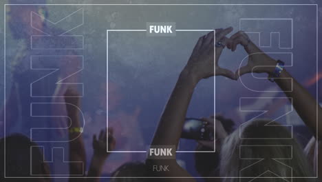 Animation-of-funk-text-over-people-at-concert