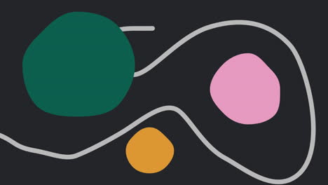 Animation-Von-Formen-In-Den-Farben-Orange,-Rosa,-Grün-Und-Grau-Auf-Schwarzem-Hintergrund