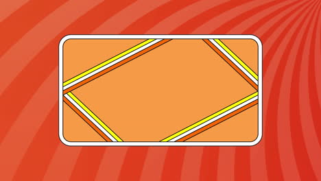 Animation-of-frame-in-orange-rectangle,-over-rotating-red-and-orange-stripes