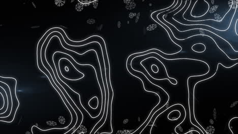 Animation-Von-Schneeflocken-Und-Sich-Bewegenden-Formen-Auf-Schwarzem-Hintergrund