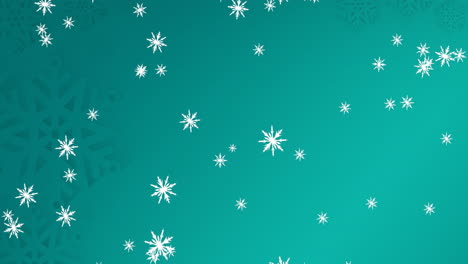 Digitale-Animation-Mehrerer-Schneeflocken-Symbole,-Die-Vor-Grünem-Hintergrund-Fallen