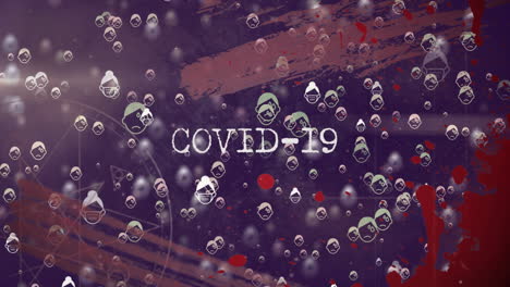 Animation-of-covid-19-text,-over-sick-people-icons-repeated-on-dark-background