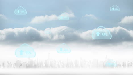 Animation-of-digital-clouds-with-percent-going-up-over-cityscape