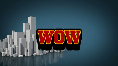Animation-of-wow-text-in-red-letters-over-cityscape-background