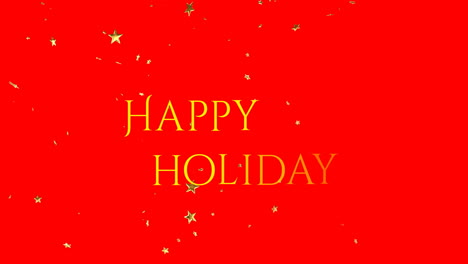 Animation-of-happy-holiday-text-at-christmas-and-stars-on-red-background