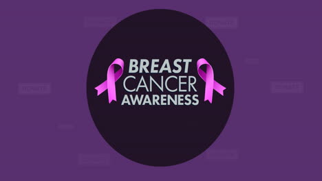 Animation-of-breast-cancer-awareness-text-with-pink-ribbon-on-purple-background