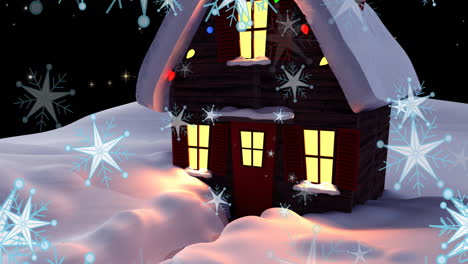 Animation-of-snow-falling-over-house-in-winter-scenery
