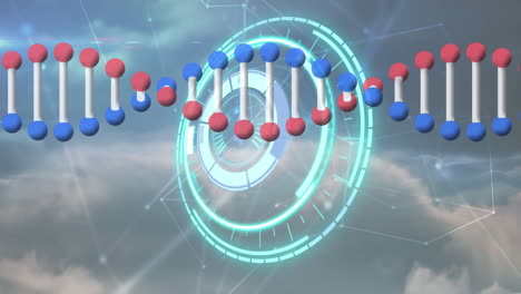 Animation-of-scope-scanning,-dna-strand-and-network-of-connections