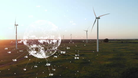 Animation-Eines-Globus-Mit-Zahlen-über-Windkraftanlagen-Auf-Dem-Land