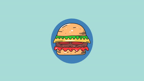 Animation-of-moving-burger-over-blue-background