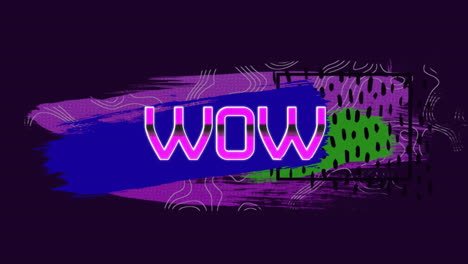 Animation-of-wow-text-over-moving-colorful-geometrical-graphics-shapes-on-dark-background