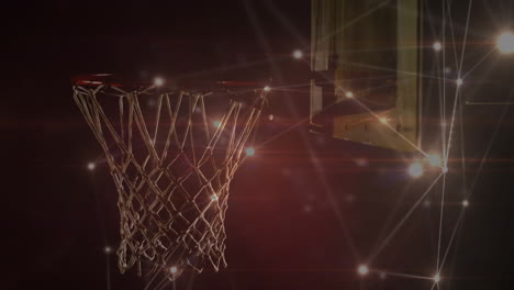 Animation-Von-Verbindungsnetzwerken-über-Basketball,-Der-In-Den-Korb-Fällt