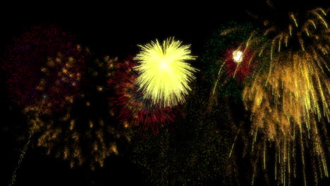 Animation-Von-Farbenfrohen-Weihnachts--Und-Neujahrsfeuerwerken,-Die-Am-Nachthimmel-Explodieren