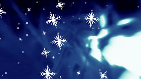 Animation-Von-Weihnachtsschneeflocken,-Die-Auf-Dunkelblauen-Hintergrund-Fallen