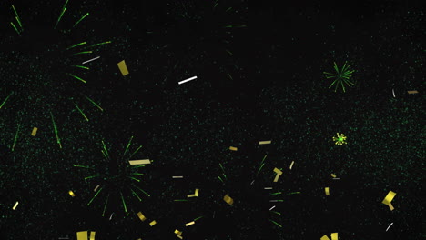 Animation-of-feliz-ano-nuevo-text-in-green-with-new-year-fireworks-and-gold-confetti-in-night-sky
