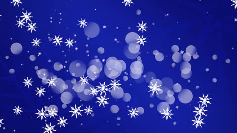 Animación-De-Nieve-Cayendo-Sobre-Puntos-Claros-En-Navidad,-Sobre-Fondo-Azul.
